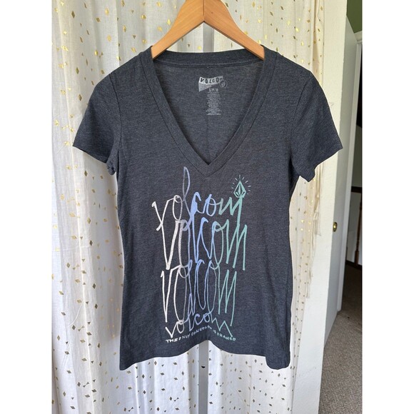 Volcom Women's The Only Constant Is Change Dark Heathered Gray V-Neck T-Shirt S - Picture 2 of 4